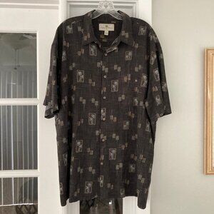 Island Shores Men's Gray Short Sleeve Palm Tree Hawaiian  Rayon Shirt X Large